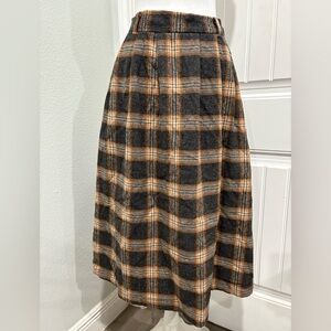Chic Plaid A-Line Skirt in Gray and Orange Size XL
